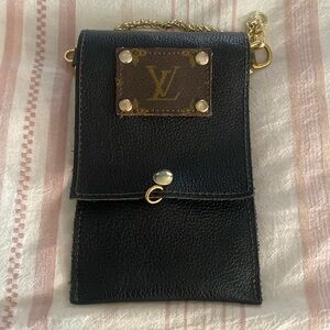 Repurposed LV black leather phone crossbody- Offers accepted!